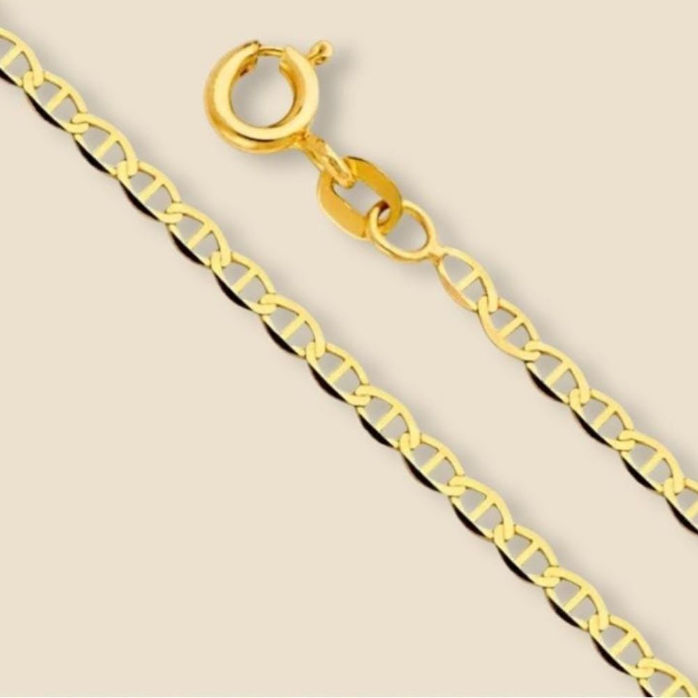14k Real Gold 1.4mm Flat Mariner Chain necklace22”| Italian chain | Italian Gold